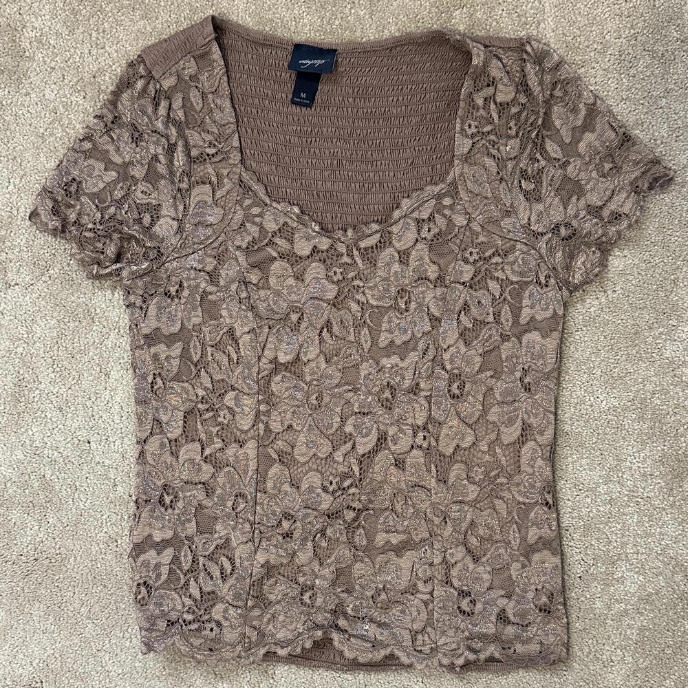 Women’s M Tan Stretchy Floral Lace Daytrip Lined Top Buckle Brand - Picture 1 of 4